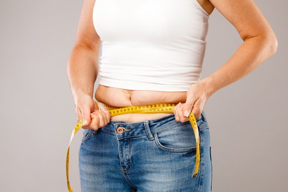 Woman Gaining Weight and Measuring Belly